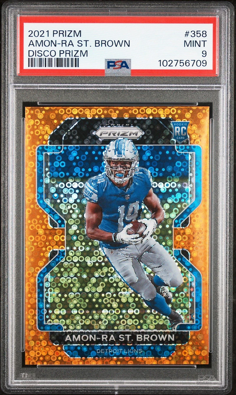 2021 Panini Prizm 358 Amon-ra St. Brown Disco Prizm PSA 9