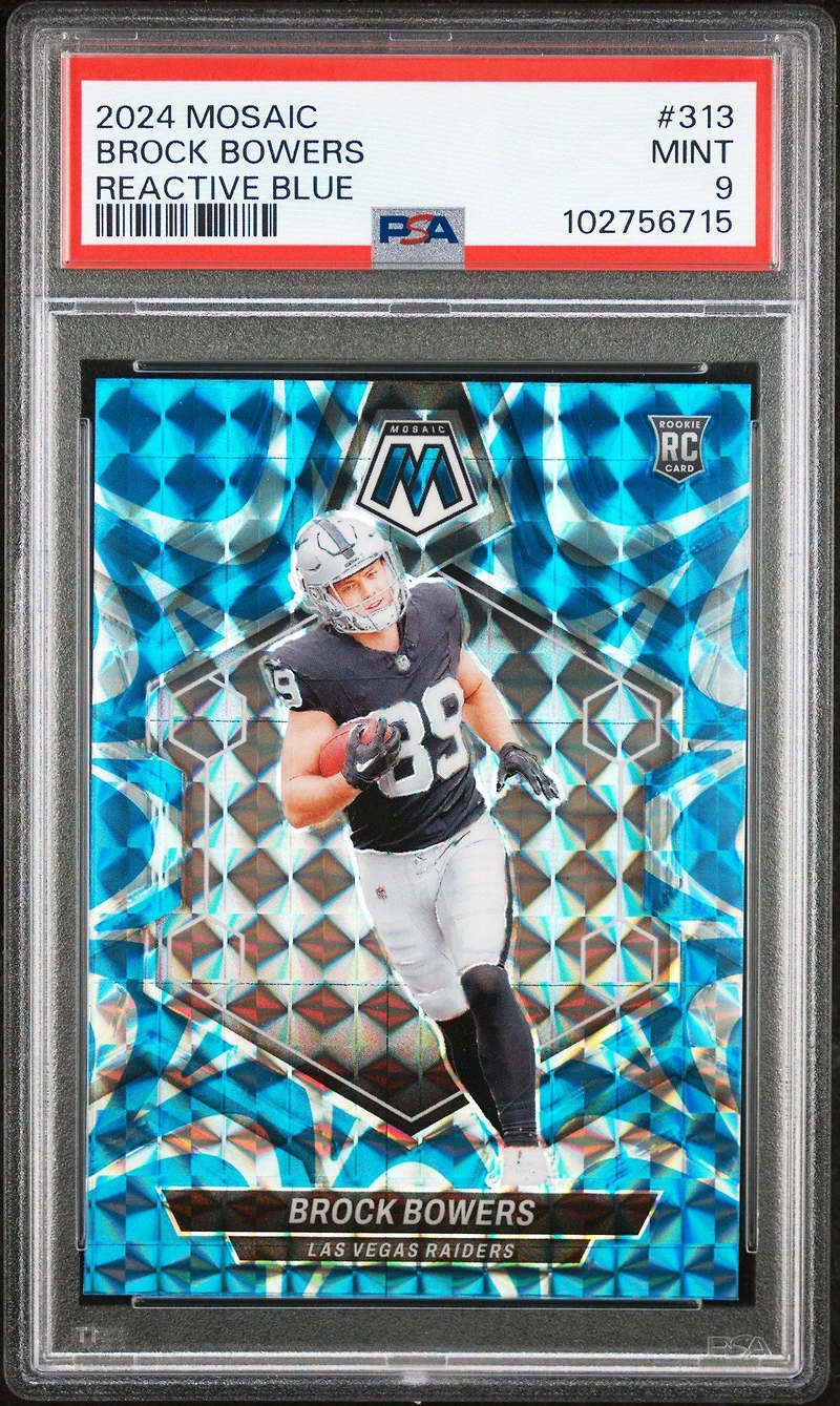 2024 Panini Mosaic 313 Brock Bowers Reactive Blue PSA 9