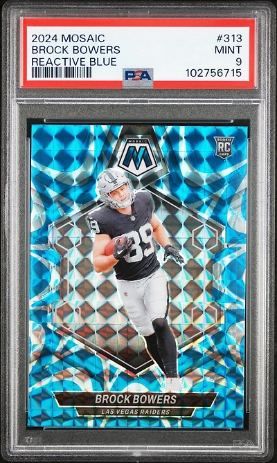 2024 Panini Mosaic 313 Brock Bowers Reactive Blue PSA 9