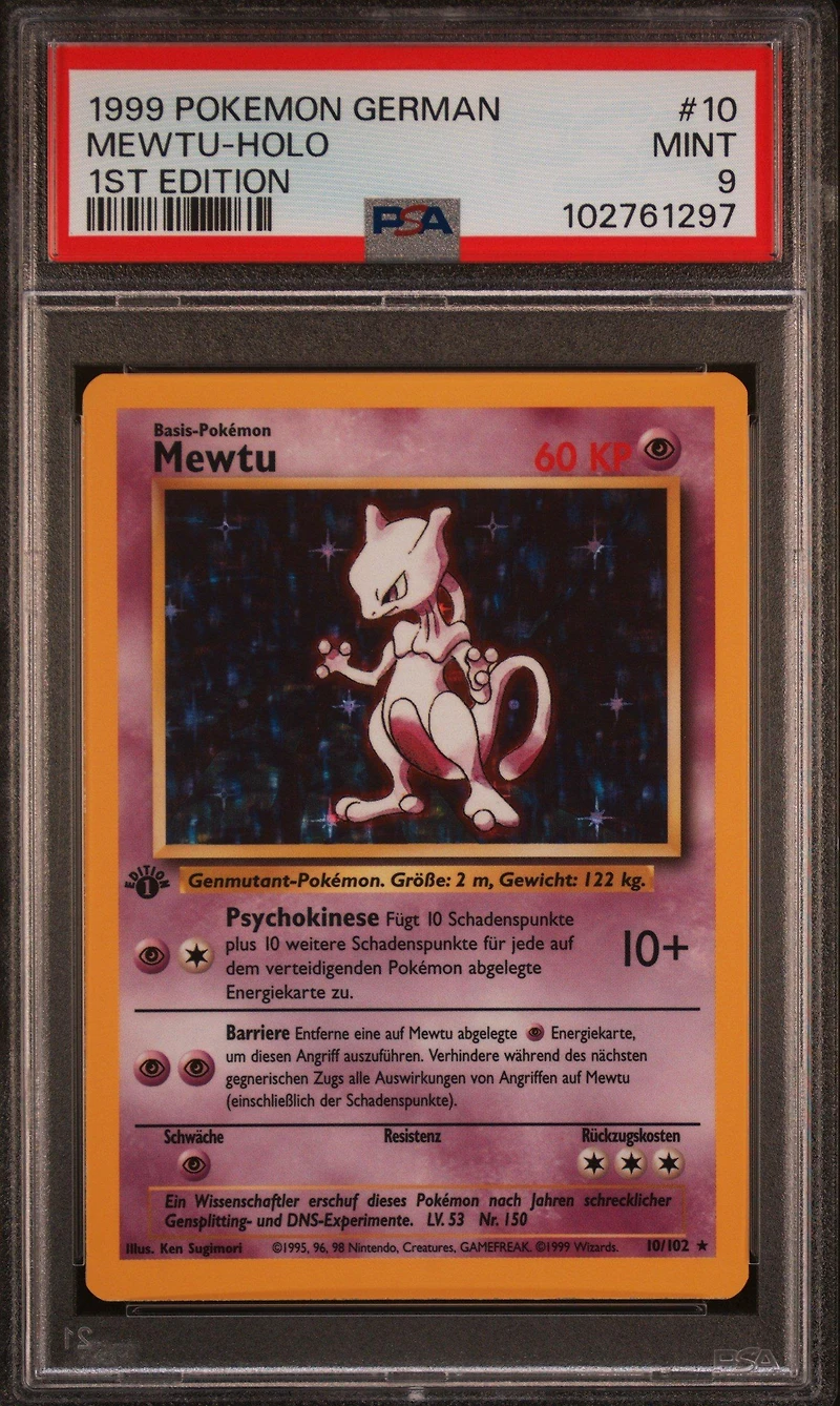 1999 Pokemon German 10 Mewtu-holo 1st Edition PSA