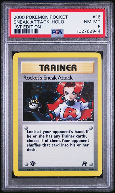 2000 Pokemon Rocket 16 Rocket's Sneak Attack-holo 1st Edition PSA 8