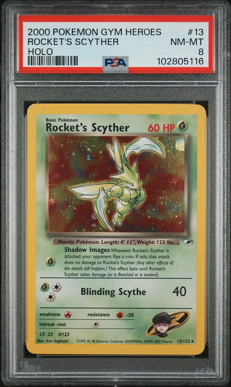 2000 Pokemon Gym Heroes 13 Rocket's Scyther Holo PSA