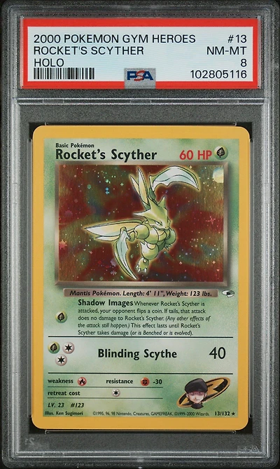 2000 Pokemon Gym Heroes 13 Rocket's Scyther Holo PSA