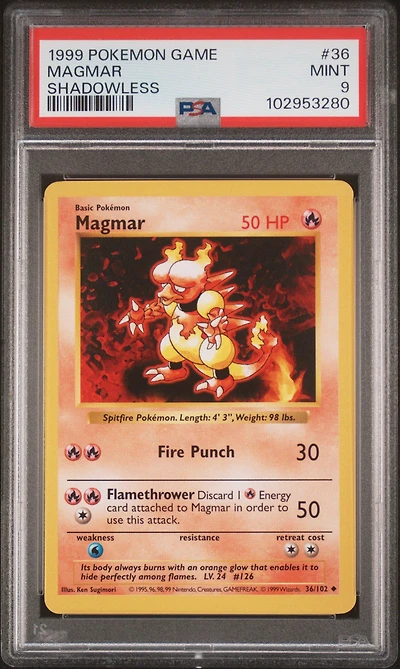 1999 Pokemon Game 36 Magmar Shadowless PSA