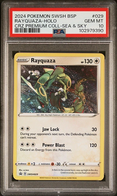 2024 Pokemon Swsh Black Star Promo 029 Rayquaza-holo Crown Zenith Premium Collection Sea & Sky PSA 10