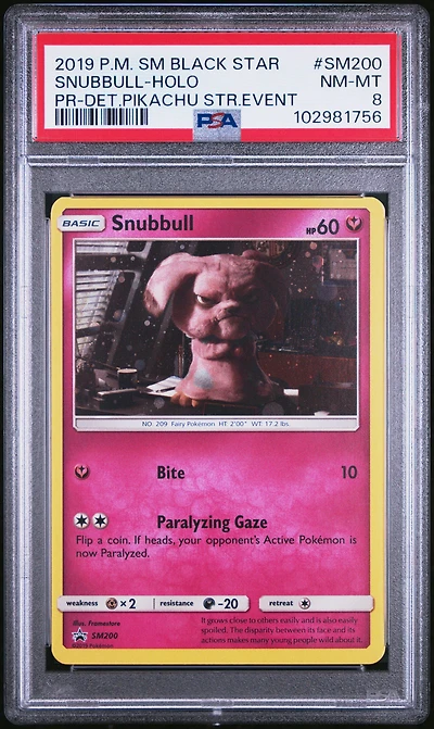 2019 Pokemon Sm Black Star Promo Sm200 Snubbull-holo Detective Pikachu Store Event PSA 8
