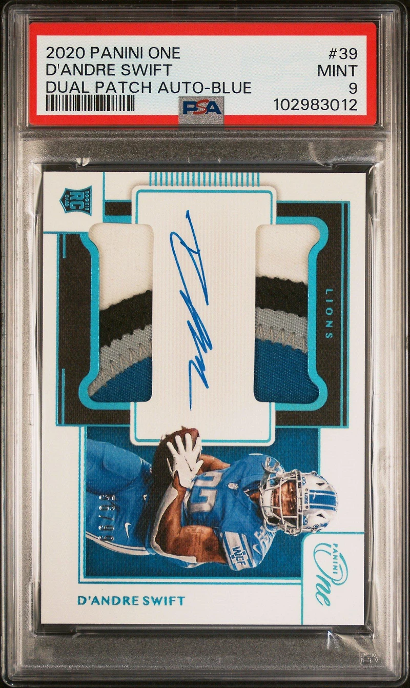 2020 Panini One 39 D'andre Swift Dual Patch Autograph-blue PSA 9