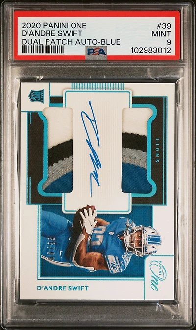 2020 Panini One 39 D'andre Swift Dual Patch Autograph-blue PSA 9