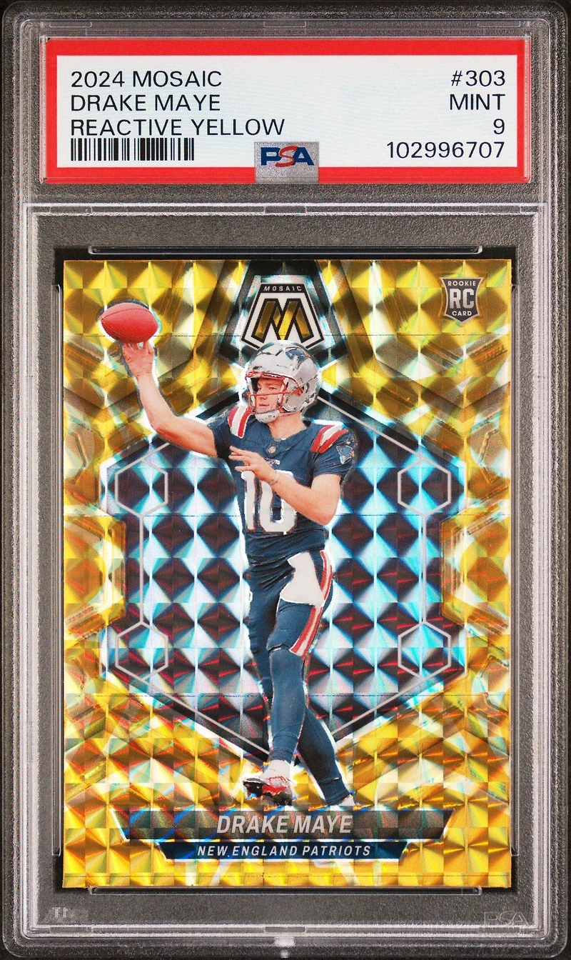 2024 Panini Mosaic 303 Drake Maye Reactive Yellow PSA 9