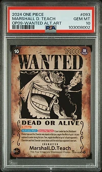 2024 One Piece Op09-emperors In The New World 093 Marshall D. Teach Wanted Alternate Art PSA 10