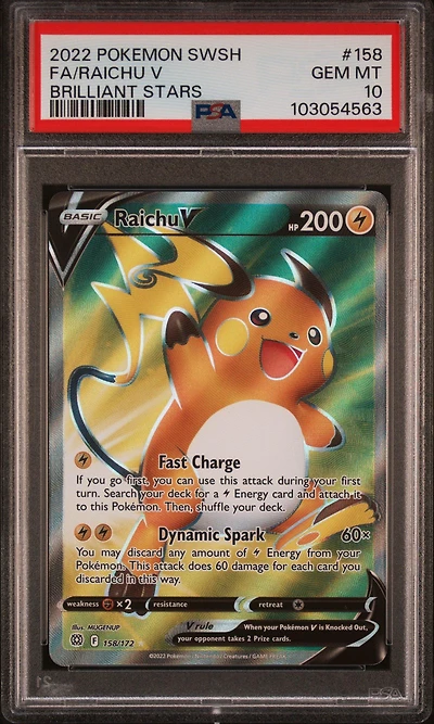 2022 Pokemon Sword & Shield Brilliant Stars 158 Full Art/raichu V PSA