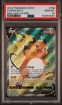 2022 Pokemon Sword & Shield Brilliant Stars 158 Full Art/raichu V PSA