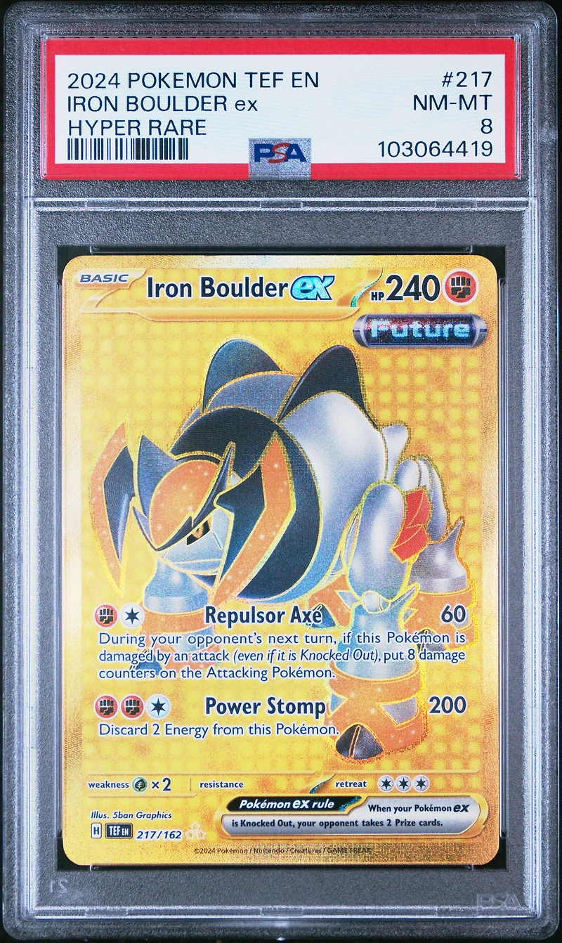 2024 Pokemon Tef En-temporal Forces 217 Iron Boulder Ex Hyper Rare PSA