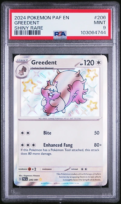 2024 Pokemon Paf En-paldean Fates 206 Greedent Shiny Rare PSA