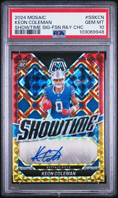 2024 Panini Mosaic Showtime Signatures Sskcn Keon Coleman Fusion Red & Yellow Choice PSA 10
