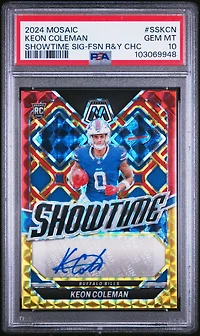 2024 Panini Mosaic Showtime Signatures Sskcn Keon Coleman Fusion Red & Yellow Choice PSA 10