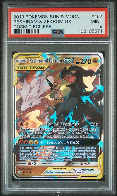 2019 Pokemon Sun & Moon Cosmic Eclipse Reshiram & Zekrom Gx PSA