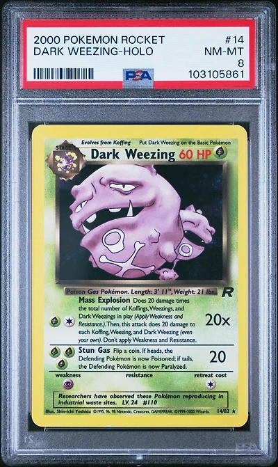 2000 Pokemon Rocket 14 Dark Weezing-holo PSA 8