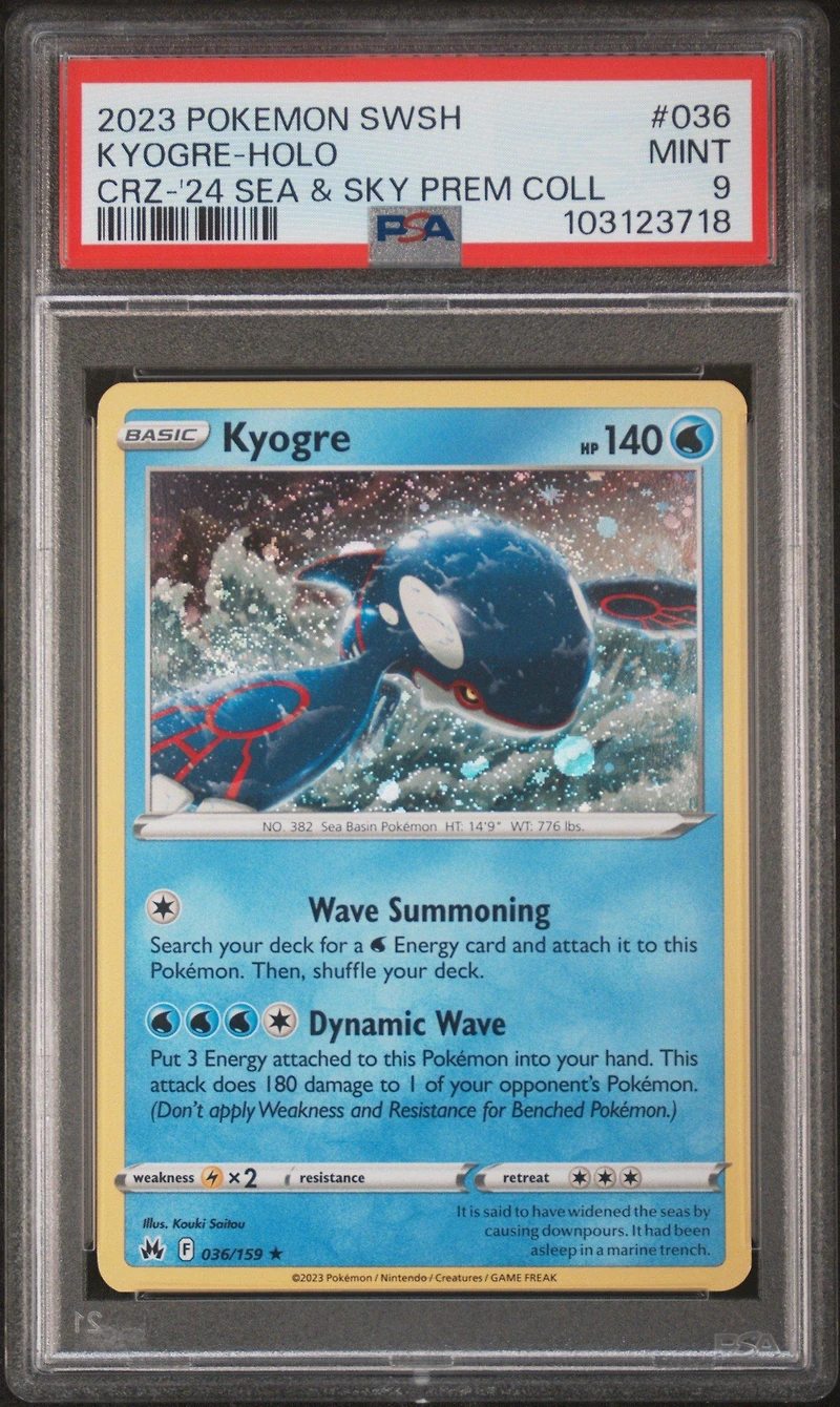 2023 Pokemon Sword And Shield Crown Zenith 036 Kyogre-holo 2024 Sea & Sky Premium Collection PSA 9