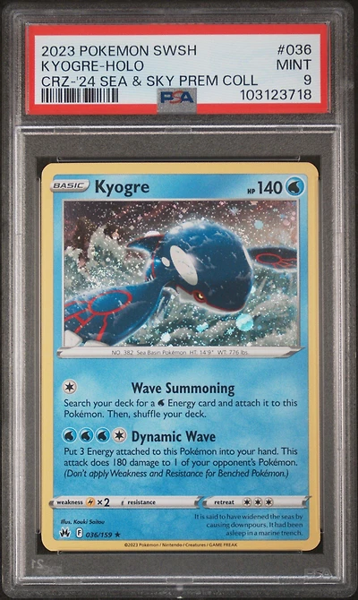 2023 Pokemon Sword And Shield Crown Zenith 036 Kyogre-holo 2024 Sea & Sky Premium Collection PSA 9