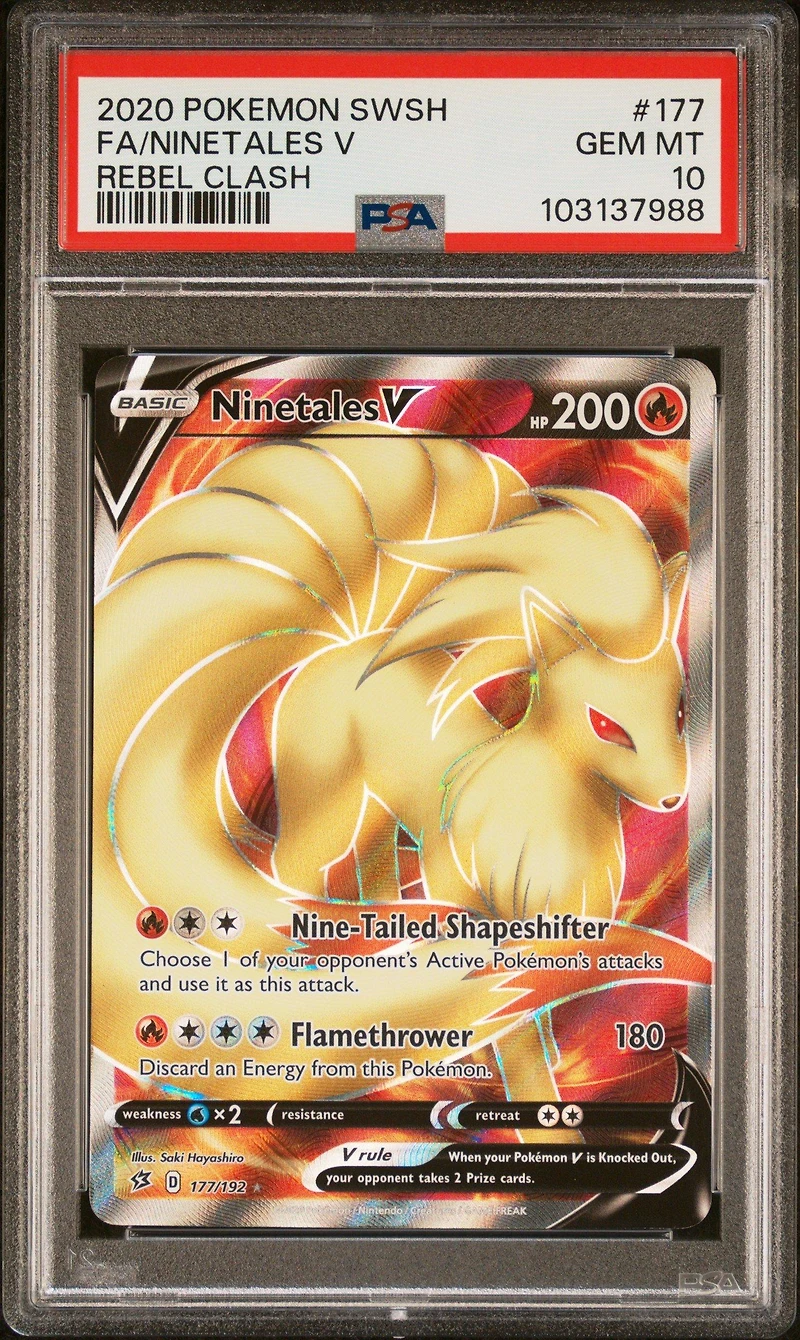 2020 Pokemon Sword & Shield Rebel Clash 177 Full Art/ninetales V PSA 10