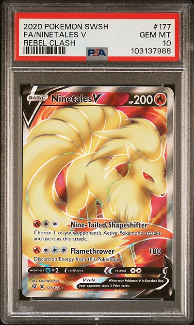 2020 Pokemon Sword & Shield Rebel Clash 177 Full Art/ninetales V PSA 10