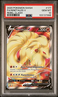 2020 Pokemon Sword & Shield Rebel Clash 177 Full Art/ninetales V PSA 10