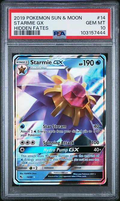 2019 Pokemon Sun & Moon Hidden Fates 14 Starmie Gx PSA