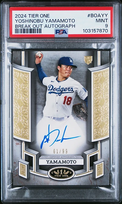 2024 Topps Tier One Break Out Autographs Boayy Yoshinobu Yamamoto PSA 9