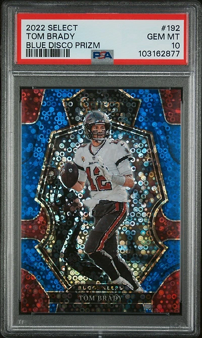2022 Panini Select 192 Tom Brady Blue Disco Prizm PSA 10