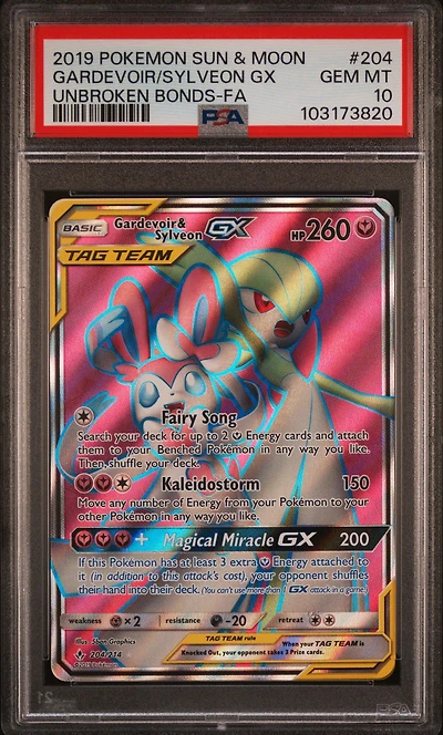 2019 Pokemon Sun & Moon Unbroken Bonds Full Art/gardevoir & Sylveon Gx PSA