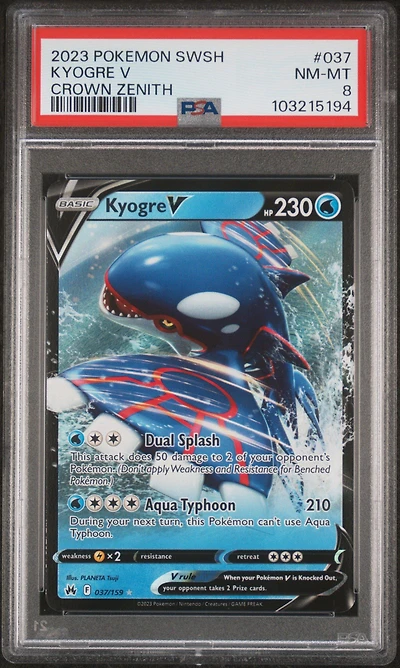 2023 Pokemon Sword And Shield Crown Zenith 037 Kyogre V PSA