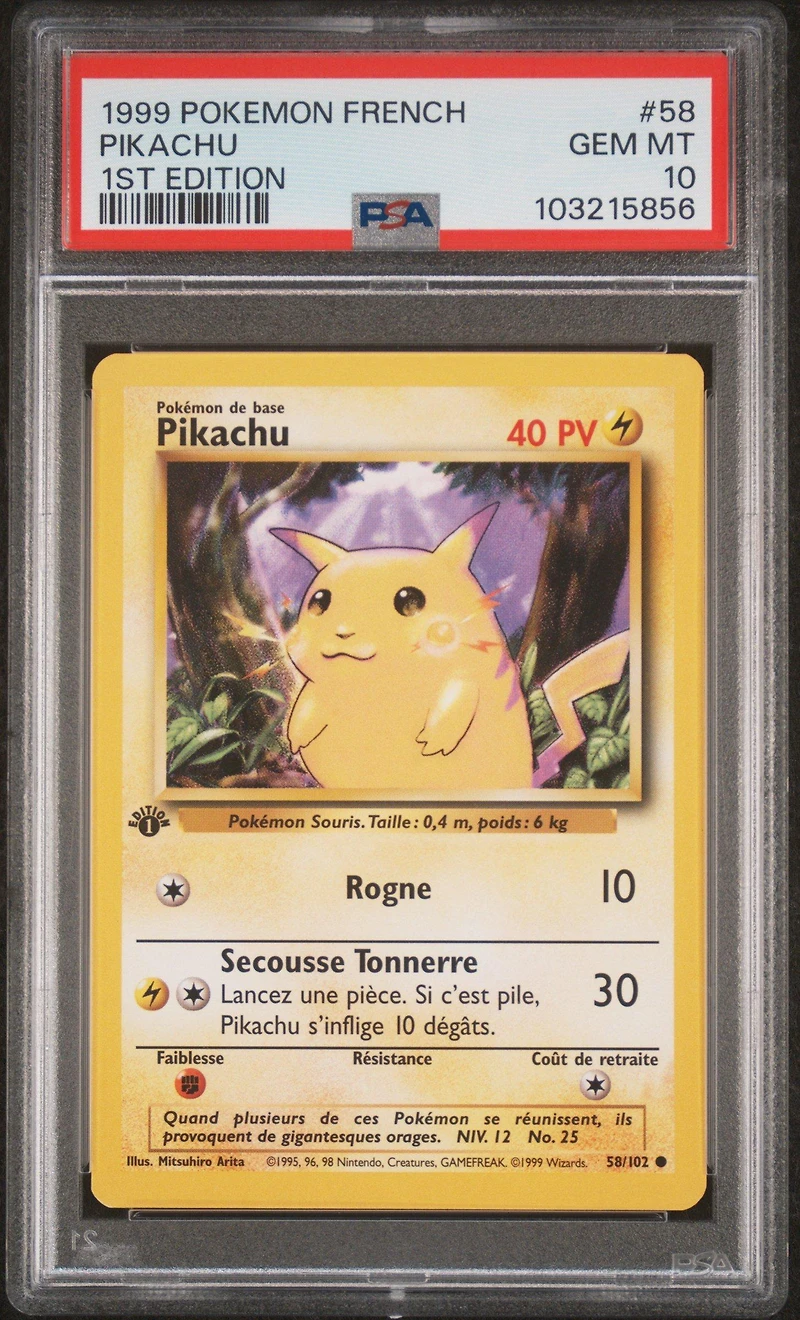 1999 Pokemon French 58 Pikachu 1st Edition PSA 10