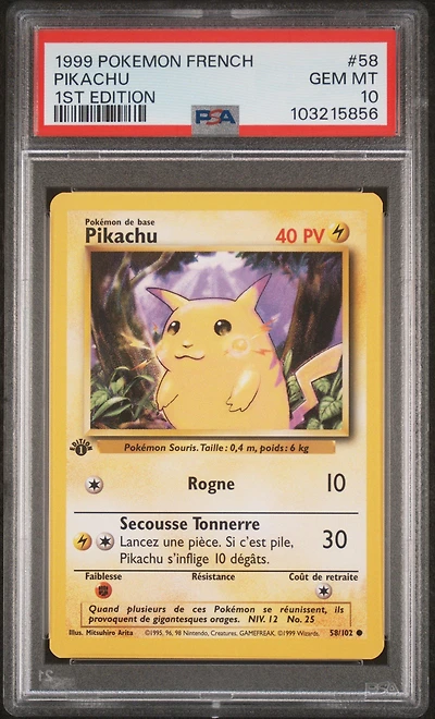 1999 Pokemon French 58 Pikachu 1st Edition PSA 10