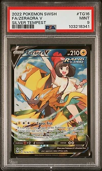 2022 Pokemon Sword & Shield Silver Tempest Tg16 Full Art/zeraora V PSA 9