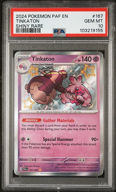 2024 Pokemon Paf En-paldean Fates 167 Tinkaton Shiny Rare PSA