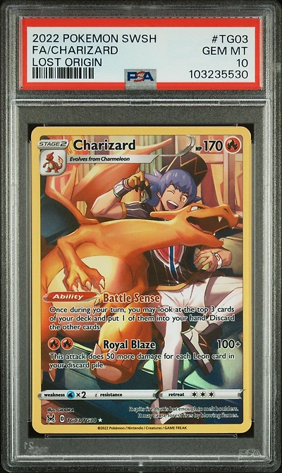 2022 Pokemon Sword & Shield Lost Origin Tg03 Full Art/charizard PSA