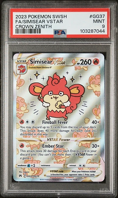 2023 Pokemon Sword And Shield Crown Zenith Gg37 Full Art/simisear Vstar PSA