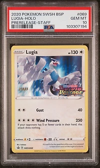 2020 Pokemon Swsh Black Star Promo 069 Lugia-holo Prerelease-staff PSA