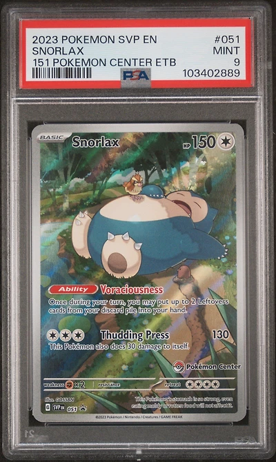2023 Pokemon Svp En-sv Black Star Promo 051 Snorlax 151 Pokemon Center Elite Trainer Box PSA
