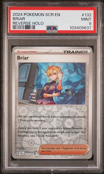 2024 Pokemon Scr En-stellar Crown 132 Briar Reverse Holo PSA 9