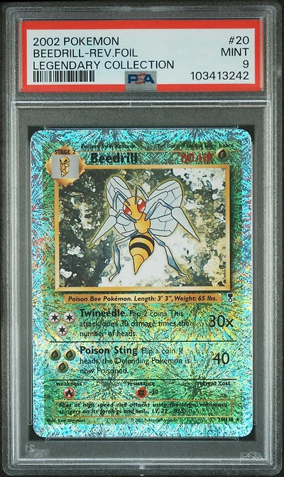 2002 Pokemon Legendary Collection 20 Beedrill-reverse Foil PSA 9