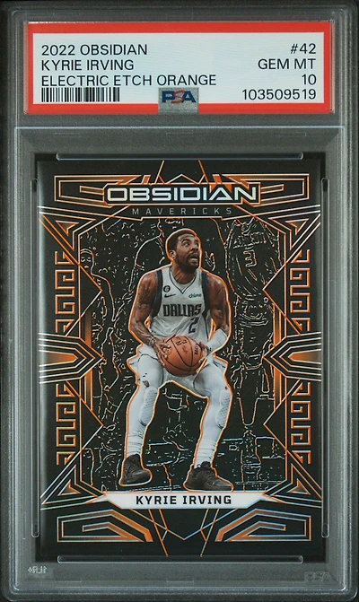 2022 Panini Obsidian 42 Kyrie Irving Electric Etch Orange PSA 10
