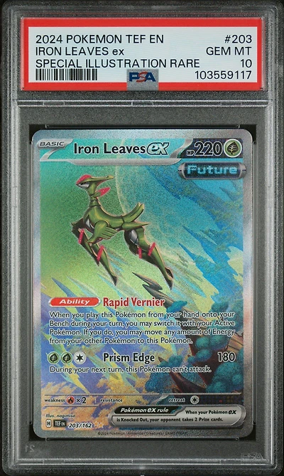 2024 Pokemon Tef En-temporal Forces 203 Iron Leaves Ex Special Illustration Rare PSA