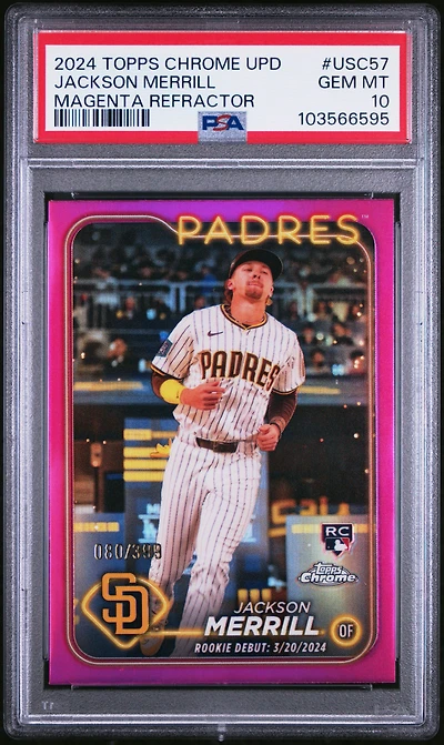 2024 Topps Chrome Update Usc57 Jackson Merrill Magenta Refractor PSA 10