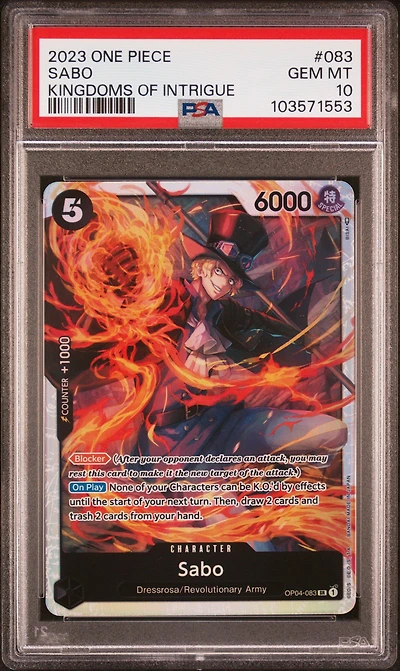 2023 One Piece Op04-kingdoms Of Intrigue 083 Sabo PSA 10