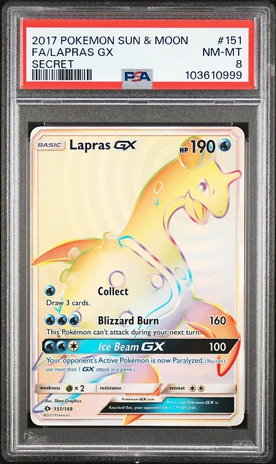 2017 Pokemon Sun & Moon 151 Full Art/lapras Gx Secret PSA