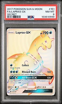 2017 Pokemon Sun & Moon 151 Full Art/lapras Gx Secret PSA