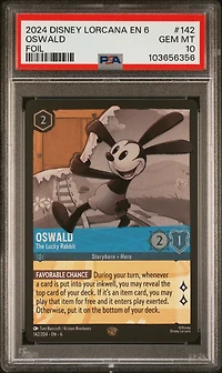 2024 Disney Lorcana En 6-azurite Sea 142 Oswald - The Lucky Rabbit Foil PSA 10