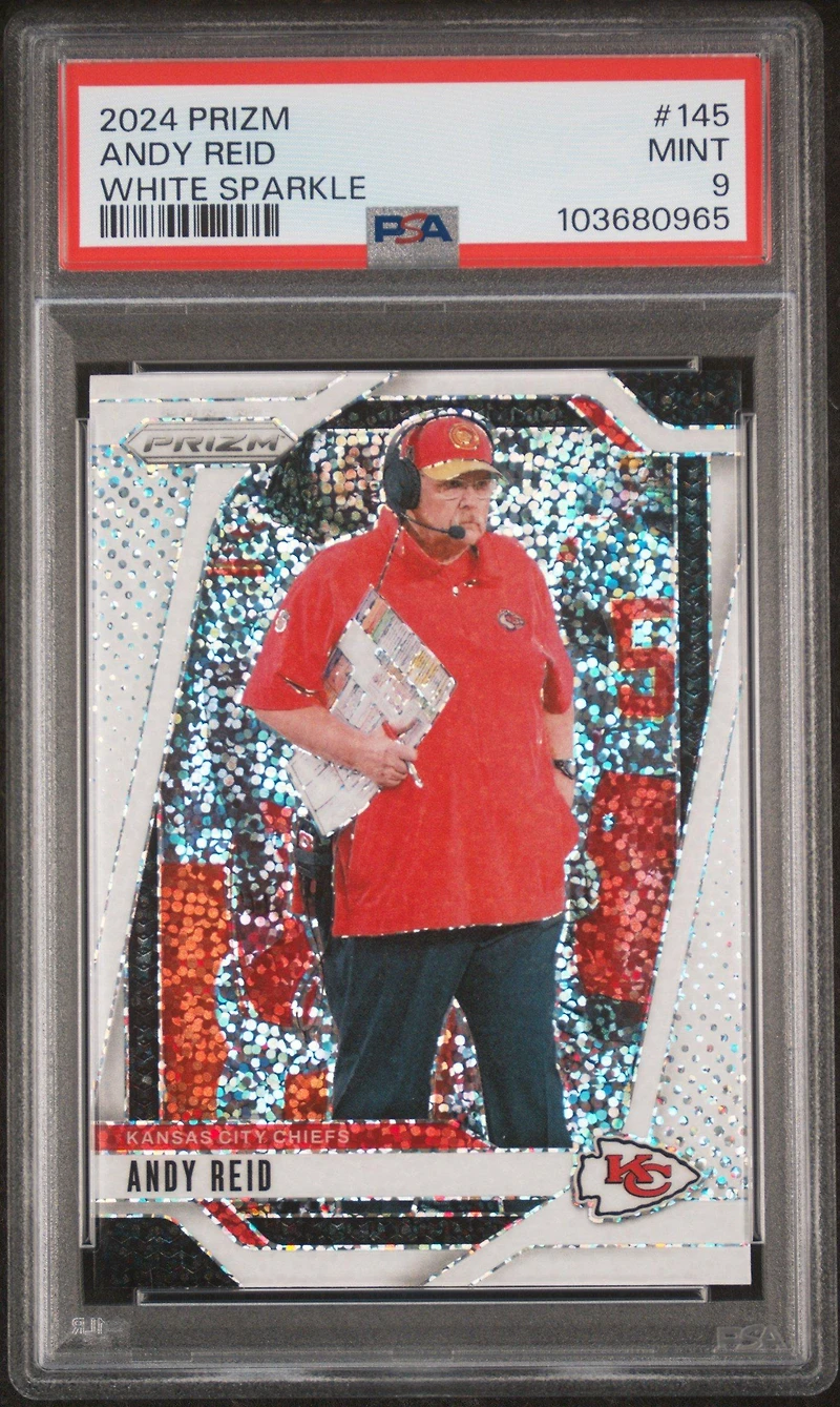2024 Panini Prizm 145 Andy Reid White Sparkle PSA 9